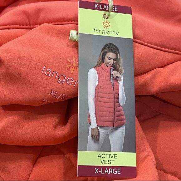 Tangerine Quilted Puffer Vest w/ Pockets & 2-Position Front Zipper in Papaya XL - Picture 10 of 13